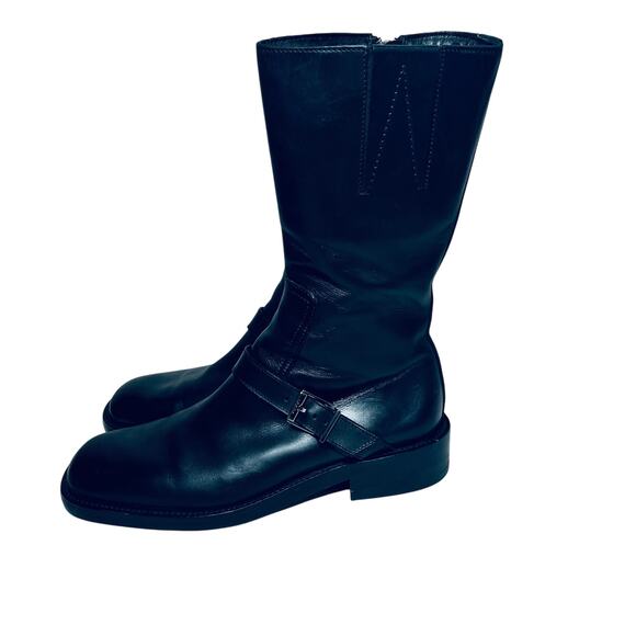 Gucci Boots Mid Calf Black Leather Moto Biker Zip Designer Women Riding 9.5 - Picture 6 of 14